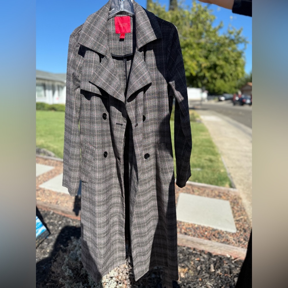 Plaid Double-Breasted Trench Coat